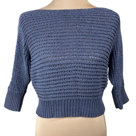 Chico's Cropped Sweater Slate Blue Size M Medium (1) Dolman Boat Neck VTG - Picture 1 of 6